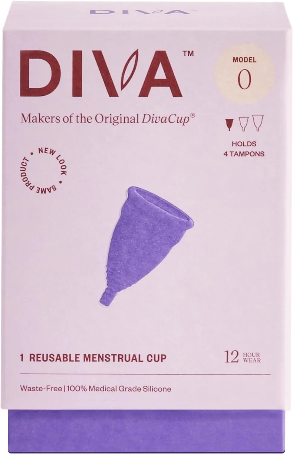 DIVA Cup - Medical Grade Silicone Cup for Period Care - Reusable Menstrual Cup - Up to 12 Hours of Continuous Wear - Model 0 (For Slim Vaginal Canals & First-Time Users)