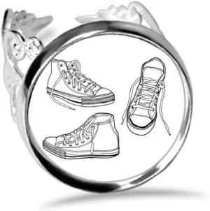 DIYthinker Hand Painted White Canvas Shoes Ring Adjustable Love Wedding Engagement