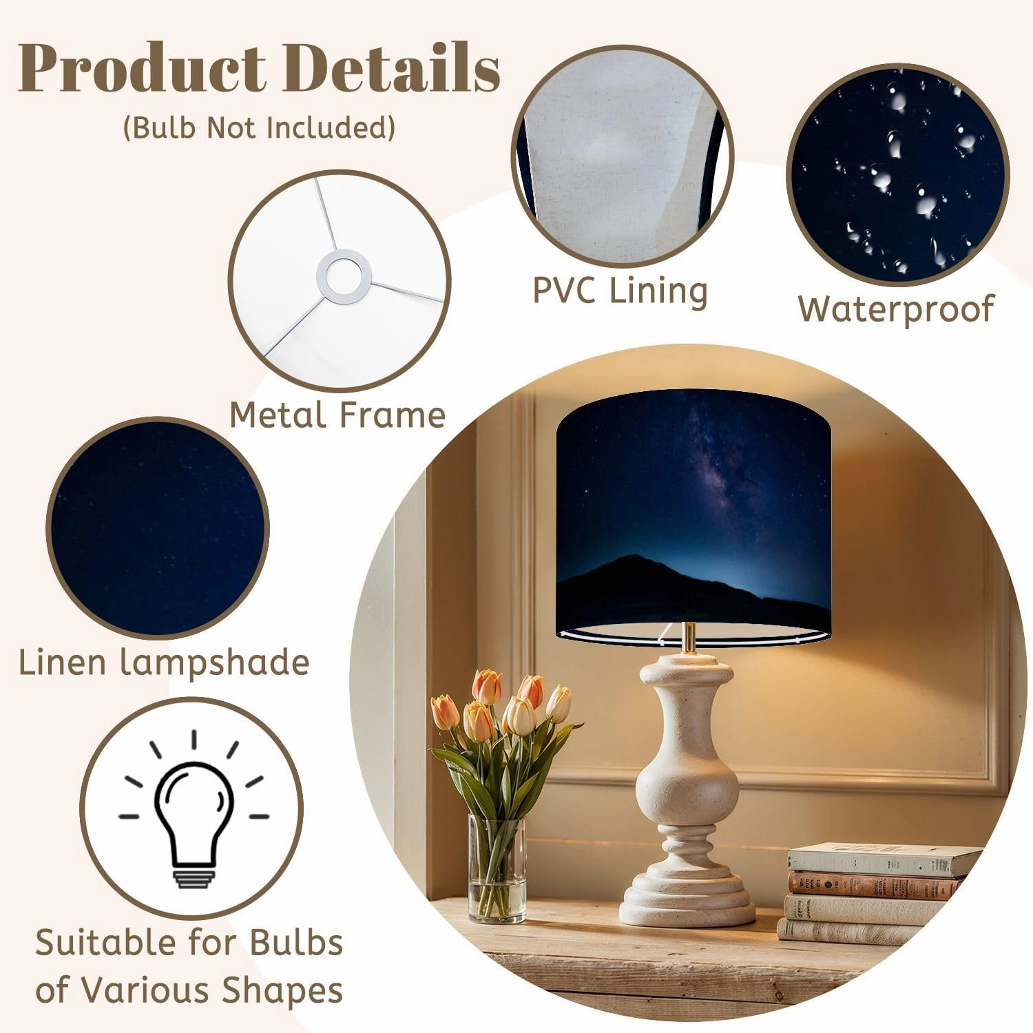 Drum Lamp Shades Kusasenri Aso Kumamoto Japan Lamp Shade for Floor Lamps Table Lamps Pendant Light 11"x8.9" Linen Replacement Large Lampshades