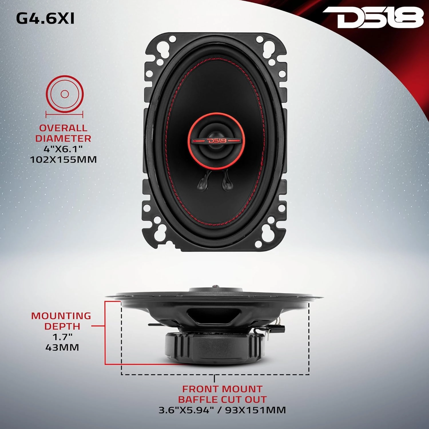 DS18 G4.6Xi GEN-X 4x6 2-Way Coaxial Speakers 135 Watts Max Power 45 Watts RMS 4-Ohm Mylar Dome Tweeters with Neodymium Magnet - Clarity Unparalled by Other Speakers in Their Class - 2 Speakers