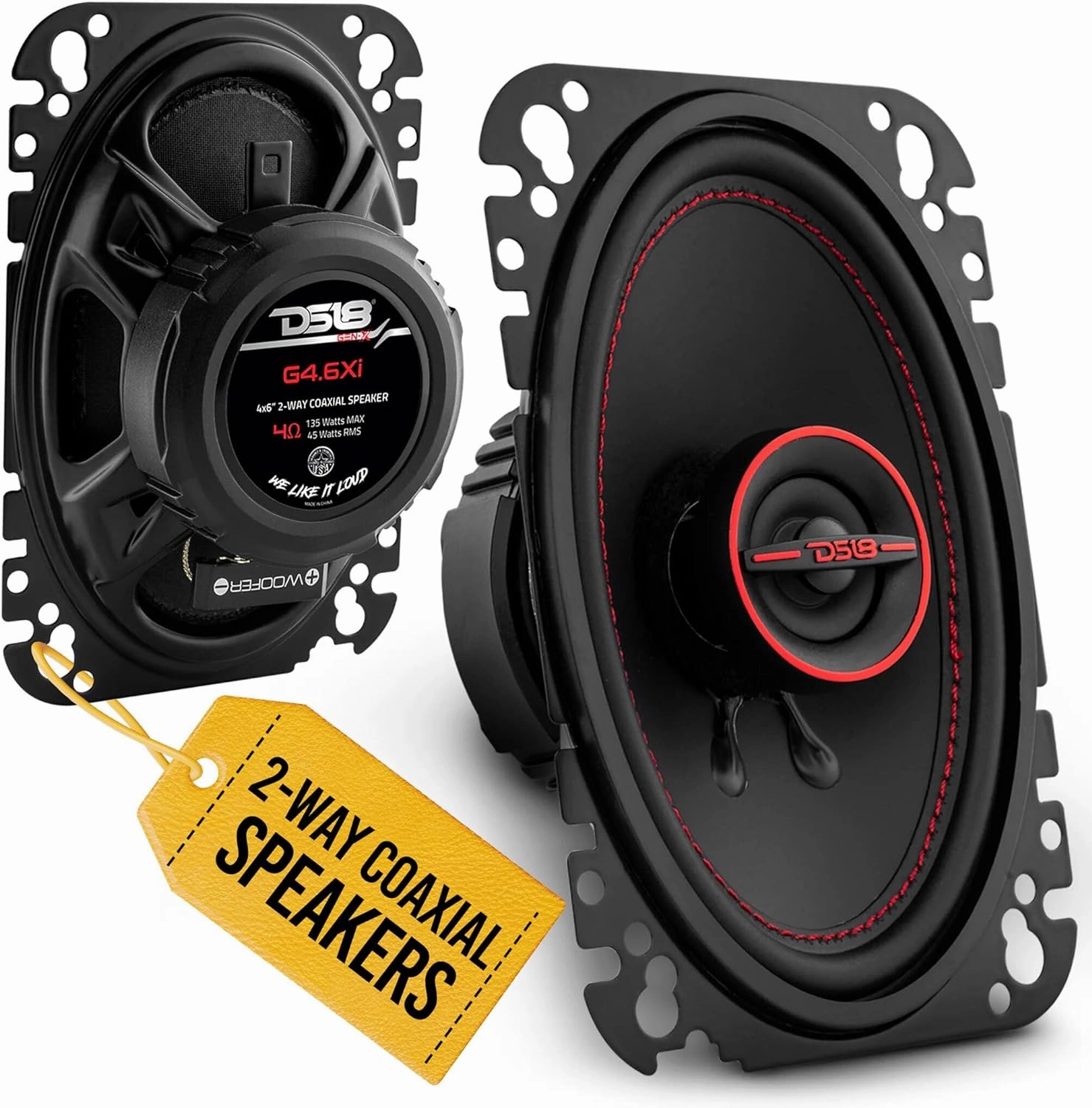 DS18 G4.6Xi GEN-X 4x6 2-Way Coaxial Speakers 135 Watts Max Power 45 Watts RMS 4-Ohm Mylar Dome Tweeters with Neodymium Magnet - Clarity Unparalled by Other Speakers in Their Class - 2 Speakers