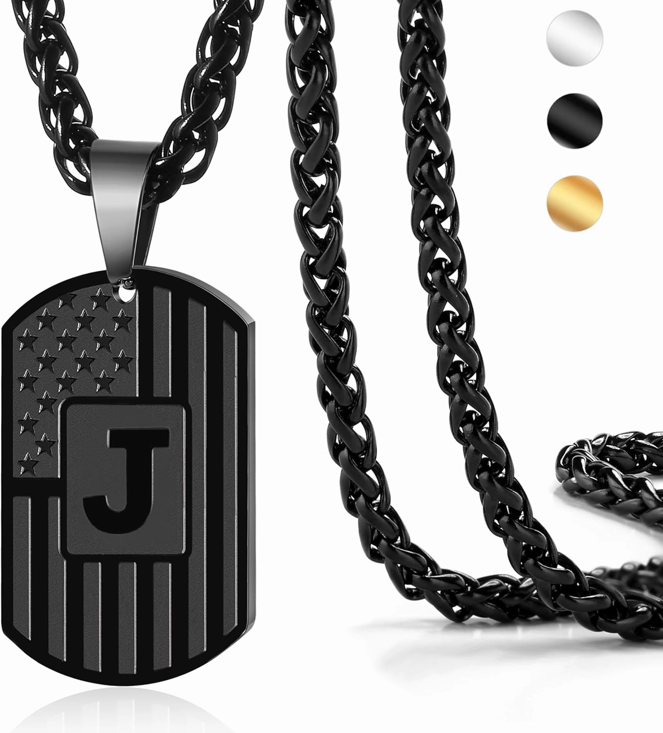 DuoDiner Graduation Easter Gifts-Initial Necklace Gifts for Men Boys Kids,A-Z Capital Letter American Flag Dog Tag Necklace 24 Inches Stainless Steel Mens Chain Easter Gifts for Kids Boys Men Teens
