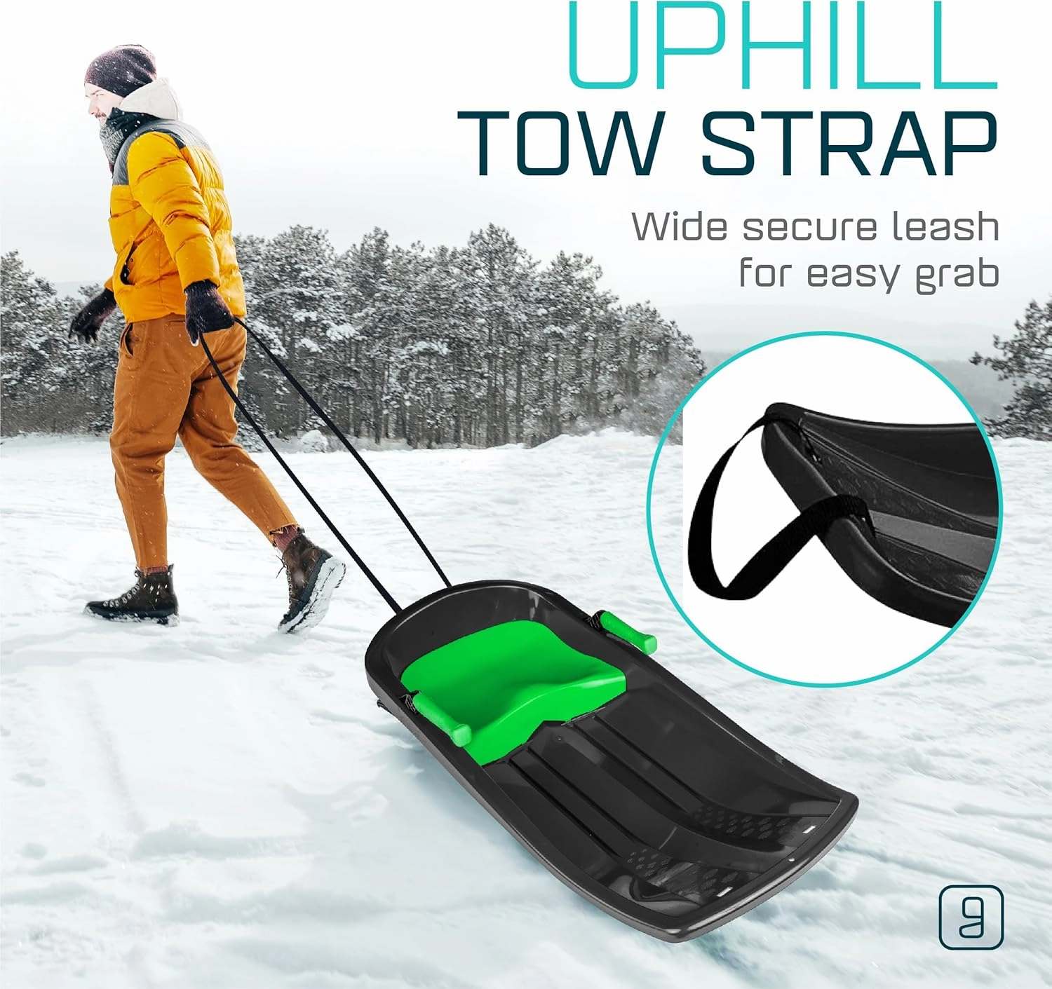 Durable Kids' Toboggan Sleds - Plastic, Lightweight, Winter Snow Sleds with Tow Strap & Pull-Up Brakes
