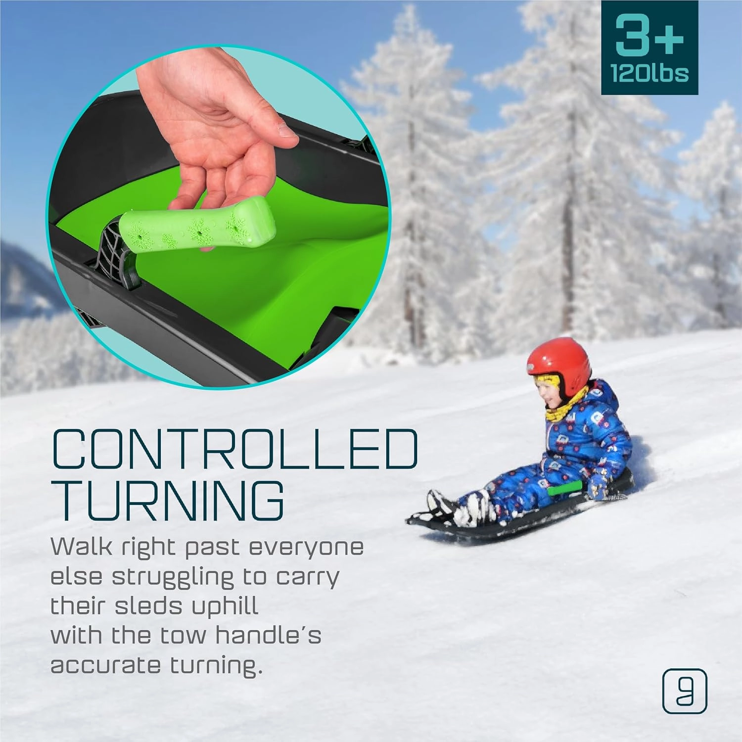 Durable Kids' Toboggan Sleds - Plastic, Lightweight, Winter Snow Sleds with Tow Strap & Pull-Up Brakes