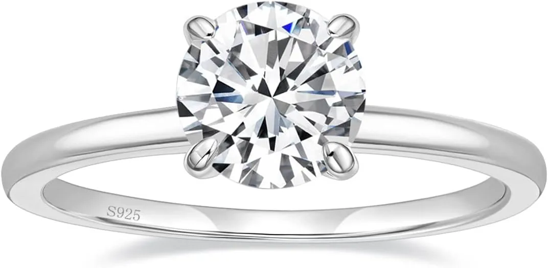 EAMTI 1.5CT 925 Sterling Silver Engagement Rings Round Cut Solitaire Cubic Zirconia CZ Wedding Promise Rings for Her Wedding Bands for Women Size 3-11