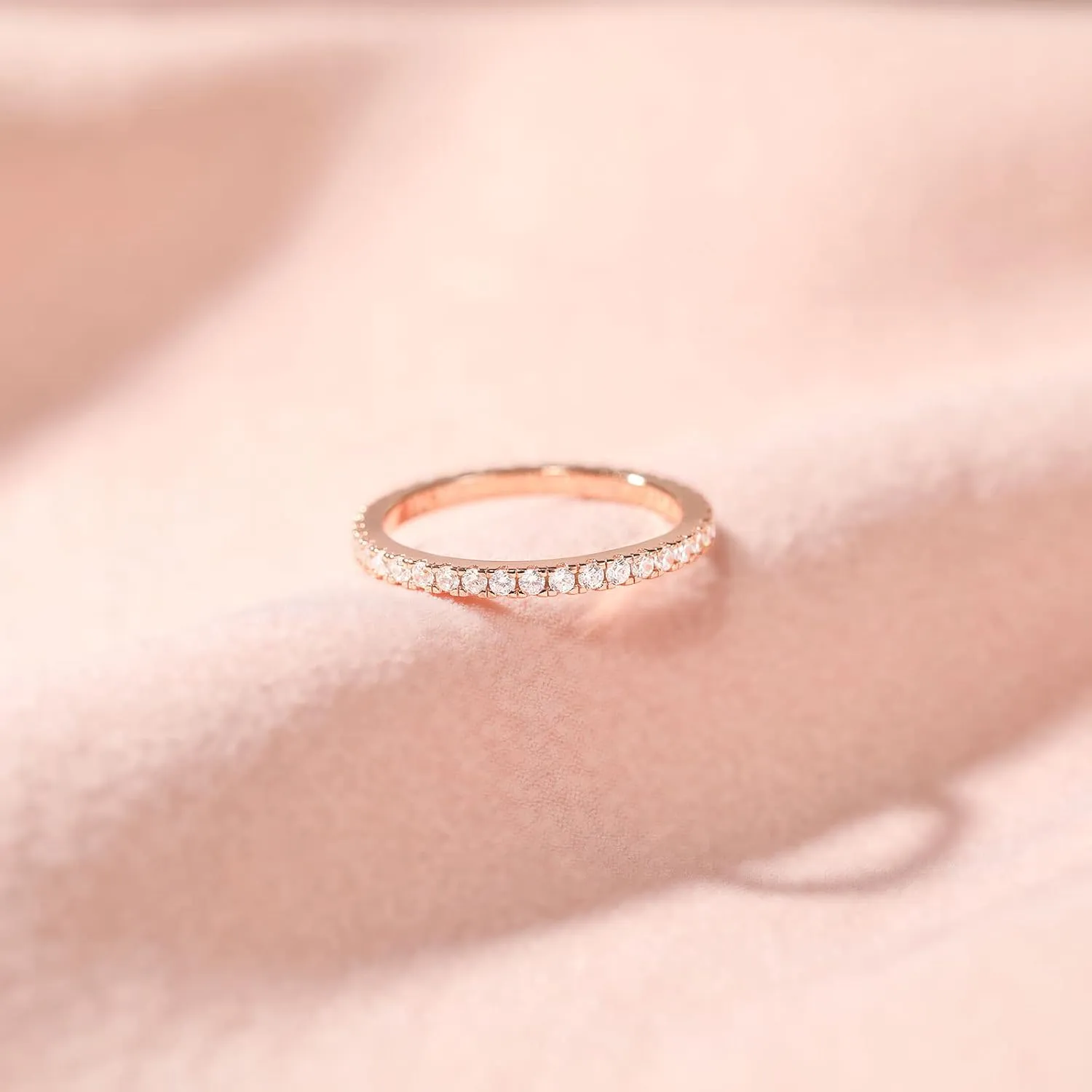 EAMTI 2mm 925 Sterling Silver Wedding Band Cubic Zirconia Half Eternity Stackable Engagement Ring Size 3-13