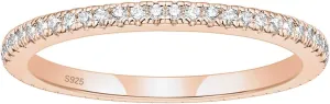 EAMTI 2mm 925 Sterling Silver Wedding Band Cubic Zirconia Half Eternity Stackable Engagement Ring Size 3-13