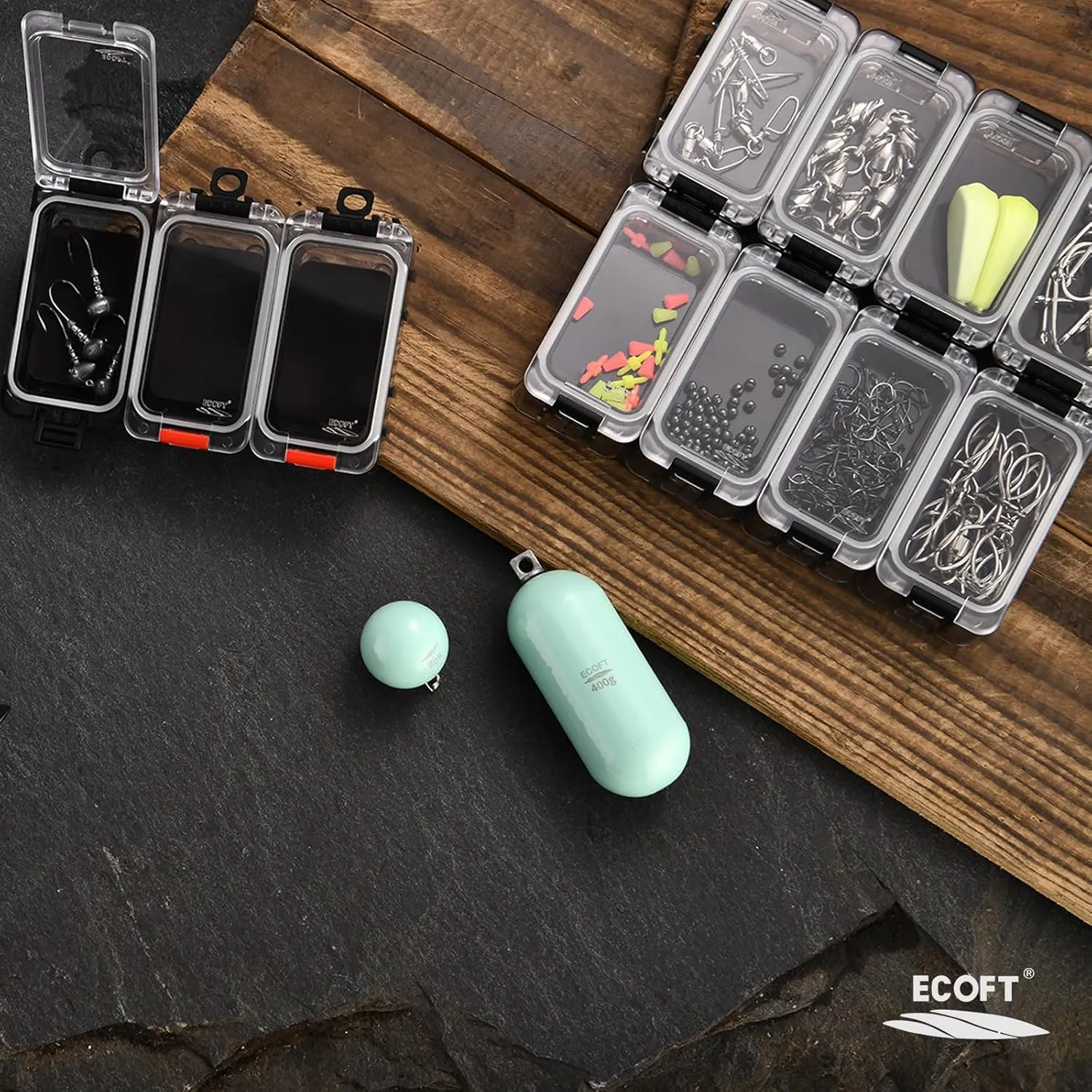 ECOFT Lead Free Fishing Weights Sinkers 20g-200g Coated Egg Sinkers Cannonball Weights Assorted Sizes Bag and Fishing Weights Assortment Box Non-Lead Fishing Weights Saltwater Freshwater