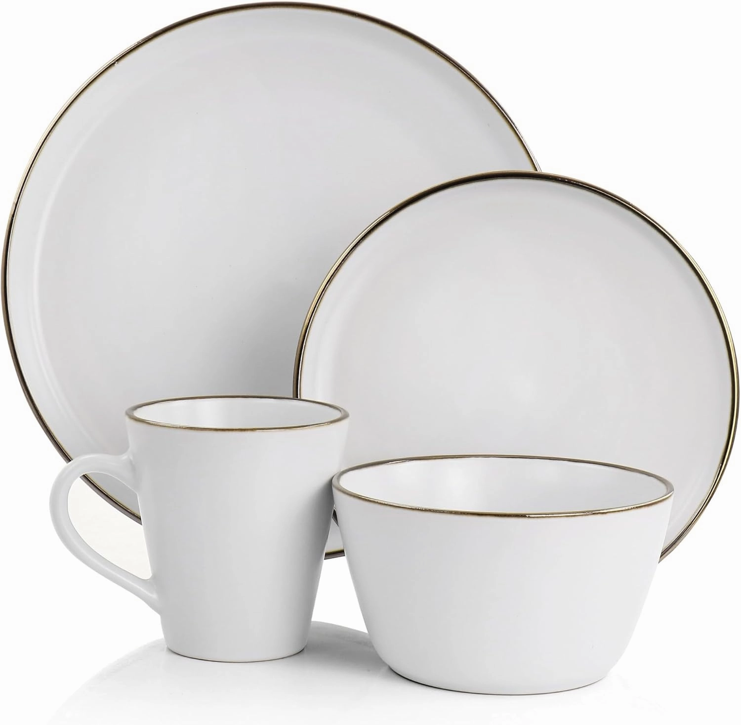Elama Arthur 16 Piece Stoneware Dinnerware Set in Matte White with Gold Rim (Arthur Paul Louis Set)