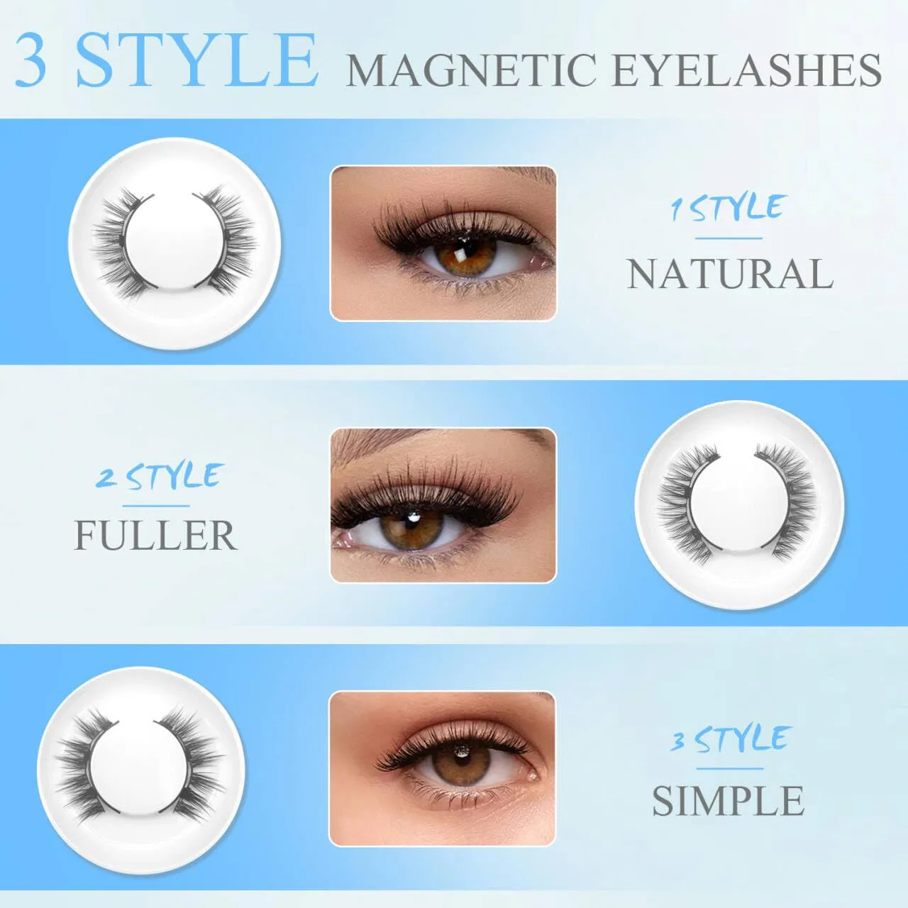 Elara Craft Magnetic Eyelashes with Applicator,Reusable Magnetic Eyelashes Natural Look,Easy to Wear and Remove Soft Lashes kit No Glue Needed(Natural)