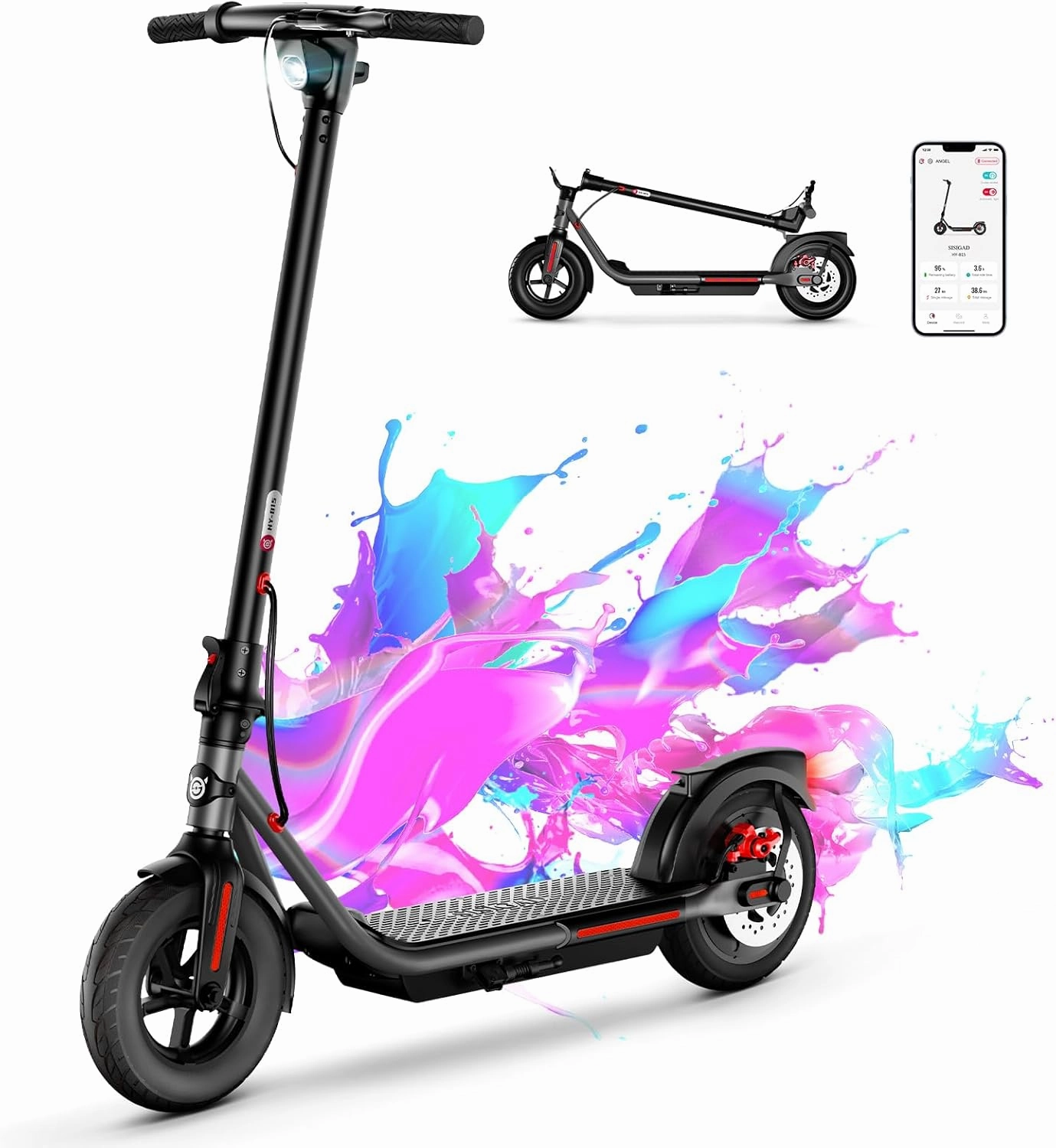 Electric Scooter Adults,8.5"/10"/12" Tires,Peak 500W Motor,Top Speed 19/20/25Mph,19/20/25 Miles Long Range,Folding E-Scooter with Double Braking System, Smart Control
