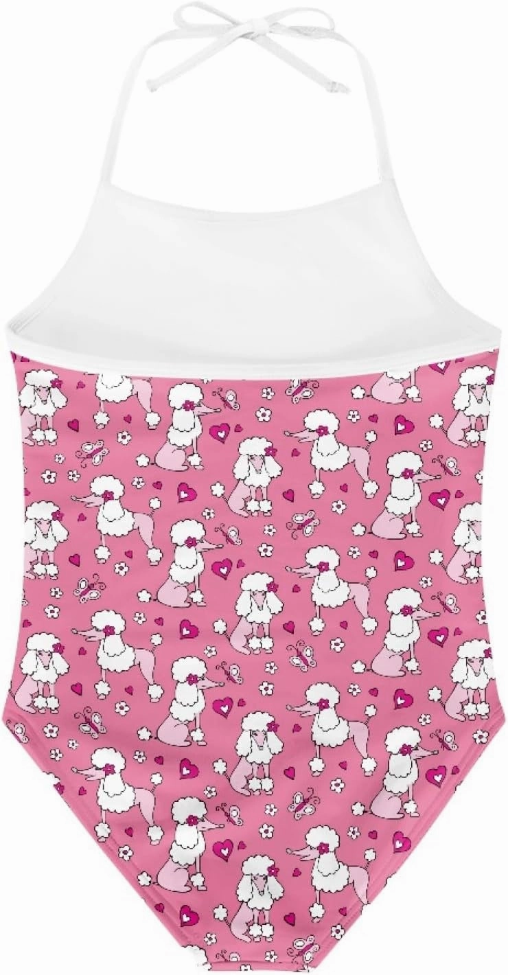 Elegant Pink Poodle Girls One Piece Swimsuits Beach Bathing Suit Little Kids Cute Quick Dry Swimwear 1-10 Years