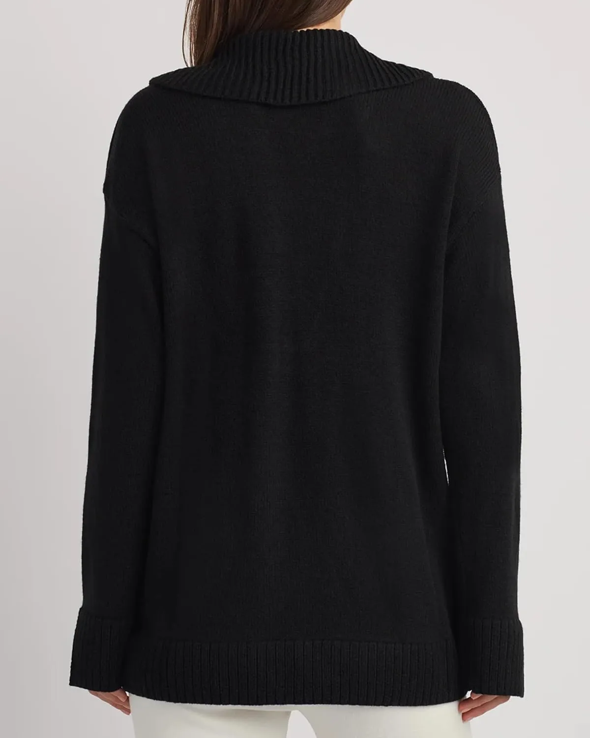 ELLEN TRACY Women's Polo Sweater, Addison Open Neck Collared Long Sleeve Pullover, Lightweight Pull Over Shirt Top