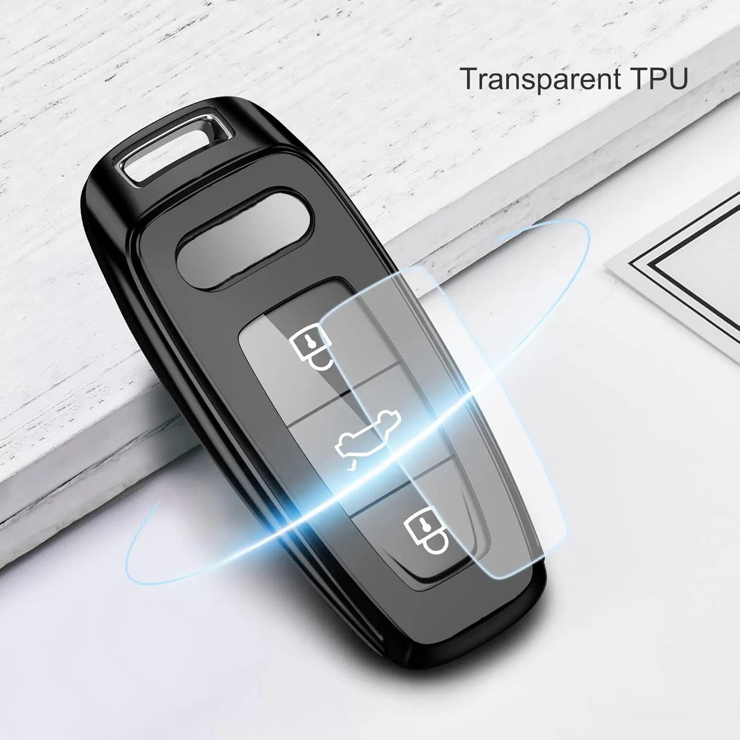 ELOHEI for Audi Key Fob Cover, Special Soft TPU Key Case Cover Protector Compatible with Audi A6L A6 A7 A8 Q7 Q8 E-Tron 2018-2022 A3 S3 S6 SQ7 RS6 S7 RS7 Smart Key(Black)
