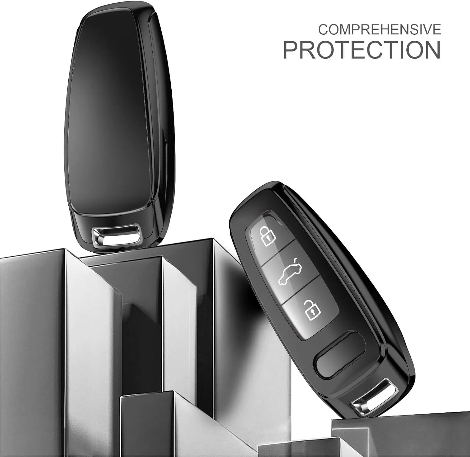 ELOHEI for Audi Key Fob Cover, Special Soft TPU Key Case Cover Protector Compatible with Audi A6L A6 A7 A8 Q7 Q8 E-Tron 2018-2022 A3 S3 S6 SQ7 RS6 S7 RS7 Smart Key(Black)