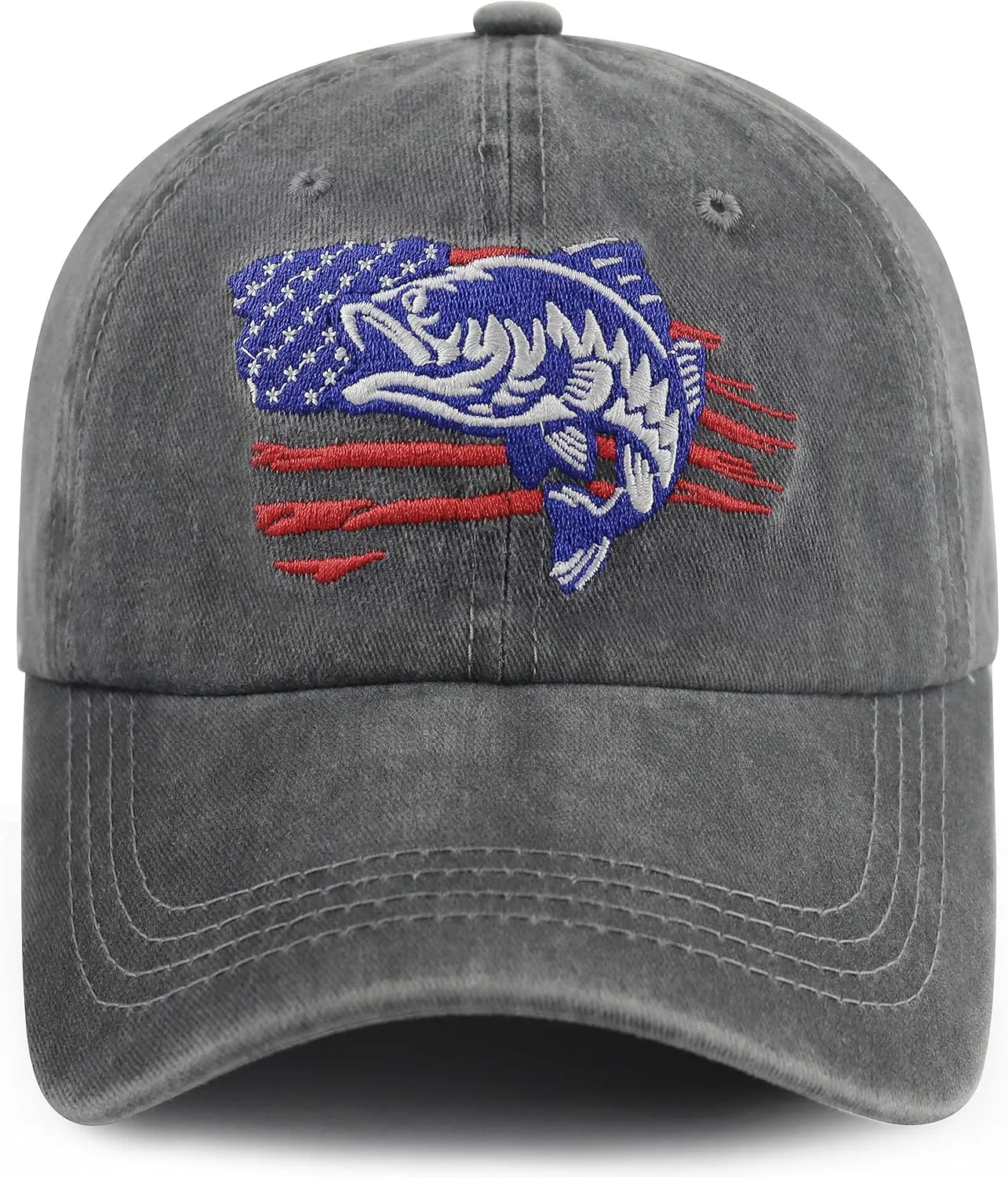 Embroidered American Flag Fish Hats for Men Women, Funny Adjustable Outdoor Hunting Baseball Caps