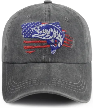 Embroidered American Flag Fish Hats for Men Women, Funny Adjustable Outdoor Hunting Baseball Caps