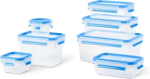 Emsa Clip & Close N10316 Food Storage Containers with Lid, Set of 7, Meal Prep Boxes, Tight, Dishwasher Safe, Fresh Seal, Freezer-Safe, Made in Germany, Blue