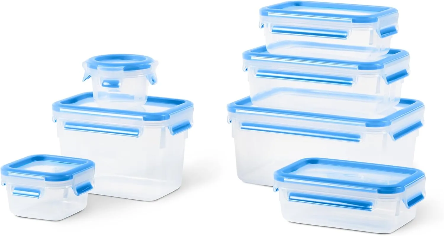 Emsa Clip & Close N10316 Food Storage Containers with Lid, Set of 7, Meal Prep Boxes, Tight, Dishwasher Safe, Fresh Seal, Freezer-Safe, Made in Germany, Blue
