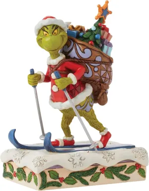 Enesco Dr. Seuss Grinch by Jim Shore Santa Grinch Skiing with Toy Bag Figurine, Grinchmas Stone Resin Hand Crafted Collectible Christmas Figurines Home Decor Sculpture Statue, 6.75 Inch, Multicolor