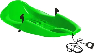 Era 38-inch Megablitzen Adventurer Sled with Hand Brakes and Tow Rope — 1 Rider Kids' Plastic Toboggan, Green