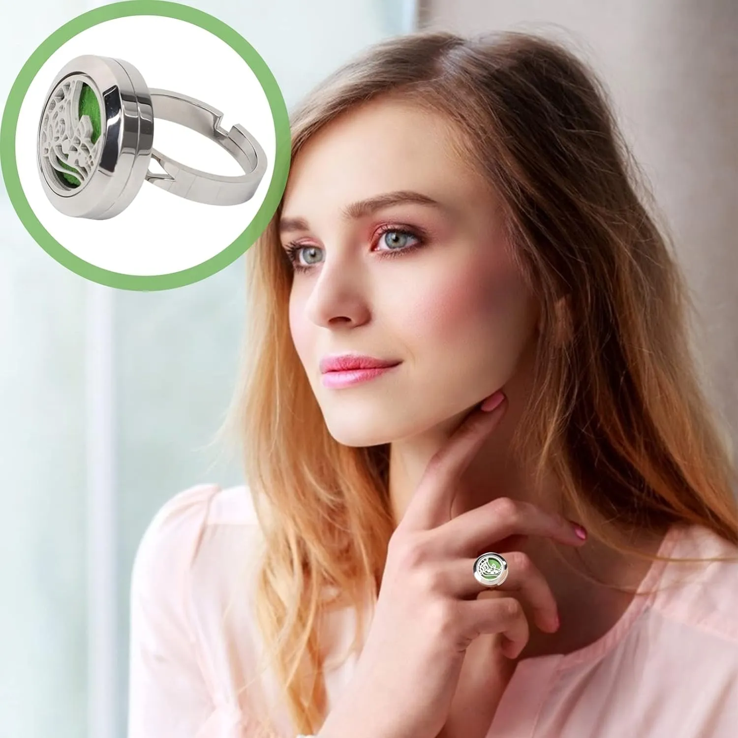 Essential Oil Diffuser Locket Stainless Steel Hollow Out Geometric Aroma Finger Ring Air Jewelry for Women Girls Ladies Style 1