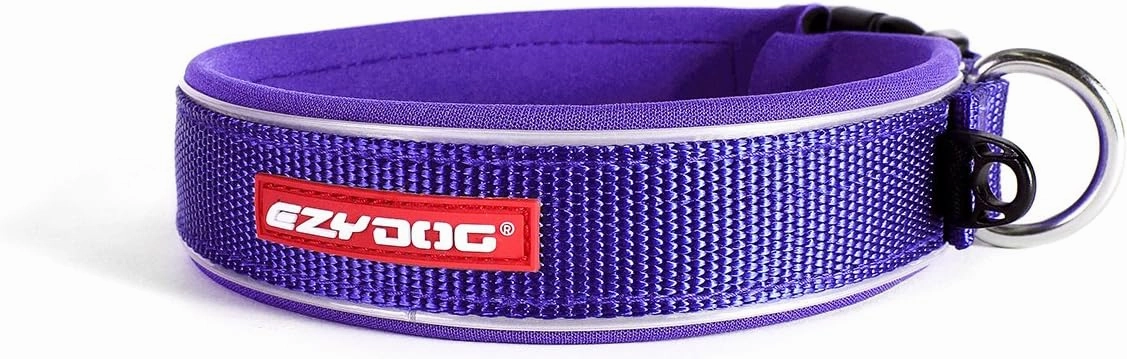EzyDog Neo Dog Collar - Waterproof & Reflective Dog Collar with Soft Padded Neoprene for Comfort & Durable Nylon – Features Quick Release Buckle and Built-in ID Clip (Large, Purple)