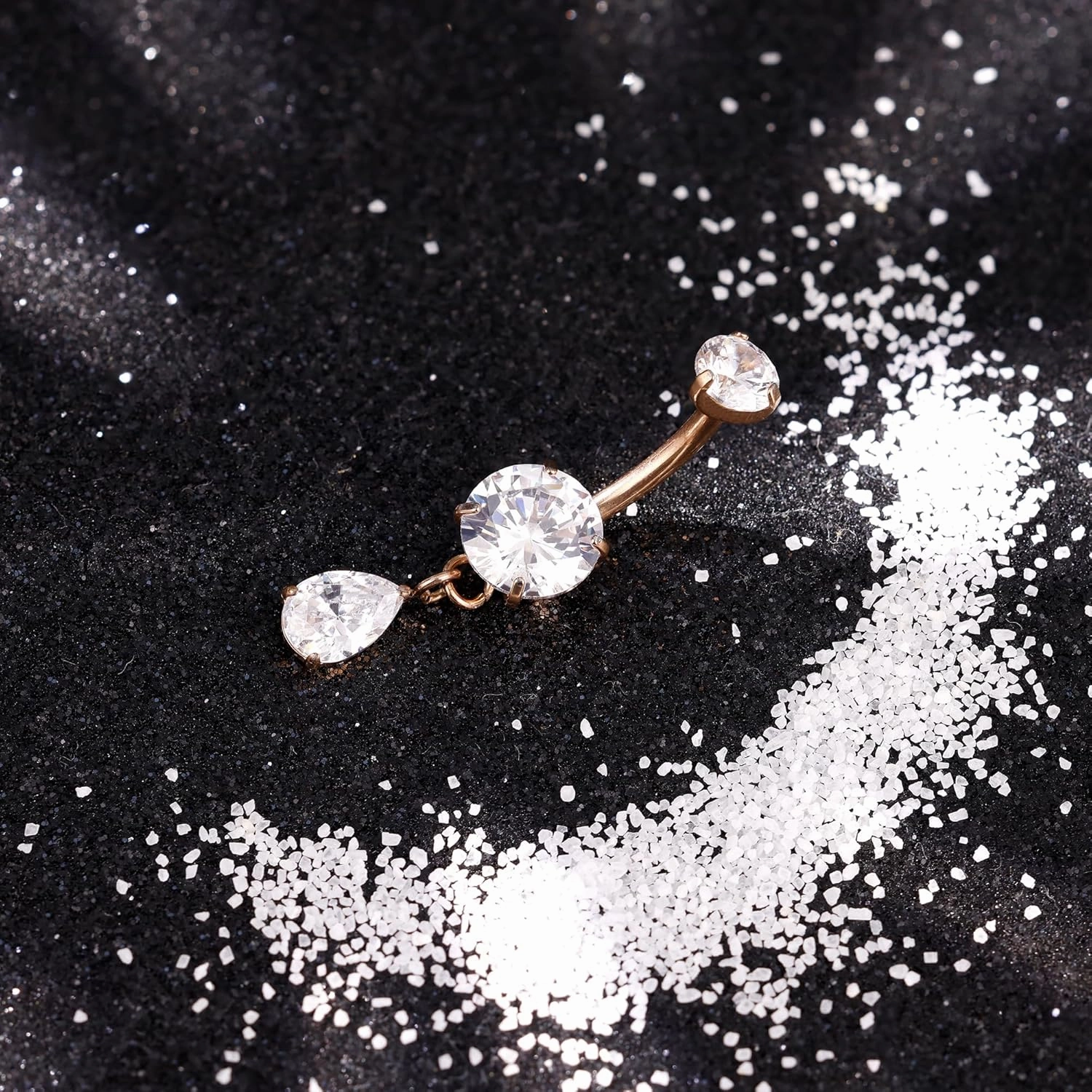 F136 Titanium Dangle Belly Button Ring for Women Dangling Navel Ring Hypoallergenic Teardrop Belly Rings Internally Threaded CZ Belly Piercing Jewelry 10MM