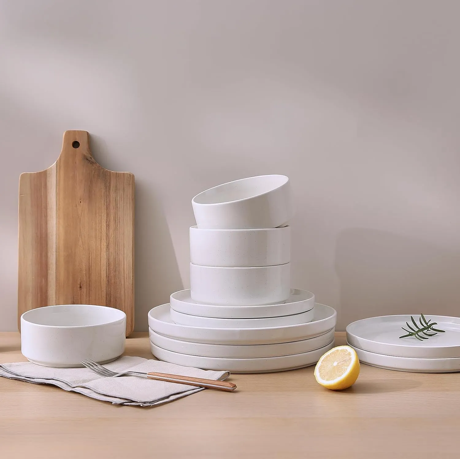 Famiware Nebula Plates and Bowls Set, 12 Pieces Dinnerware Sets, Dishes Set for 4, White