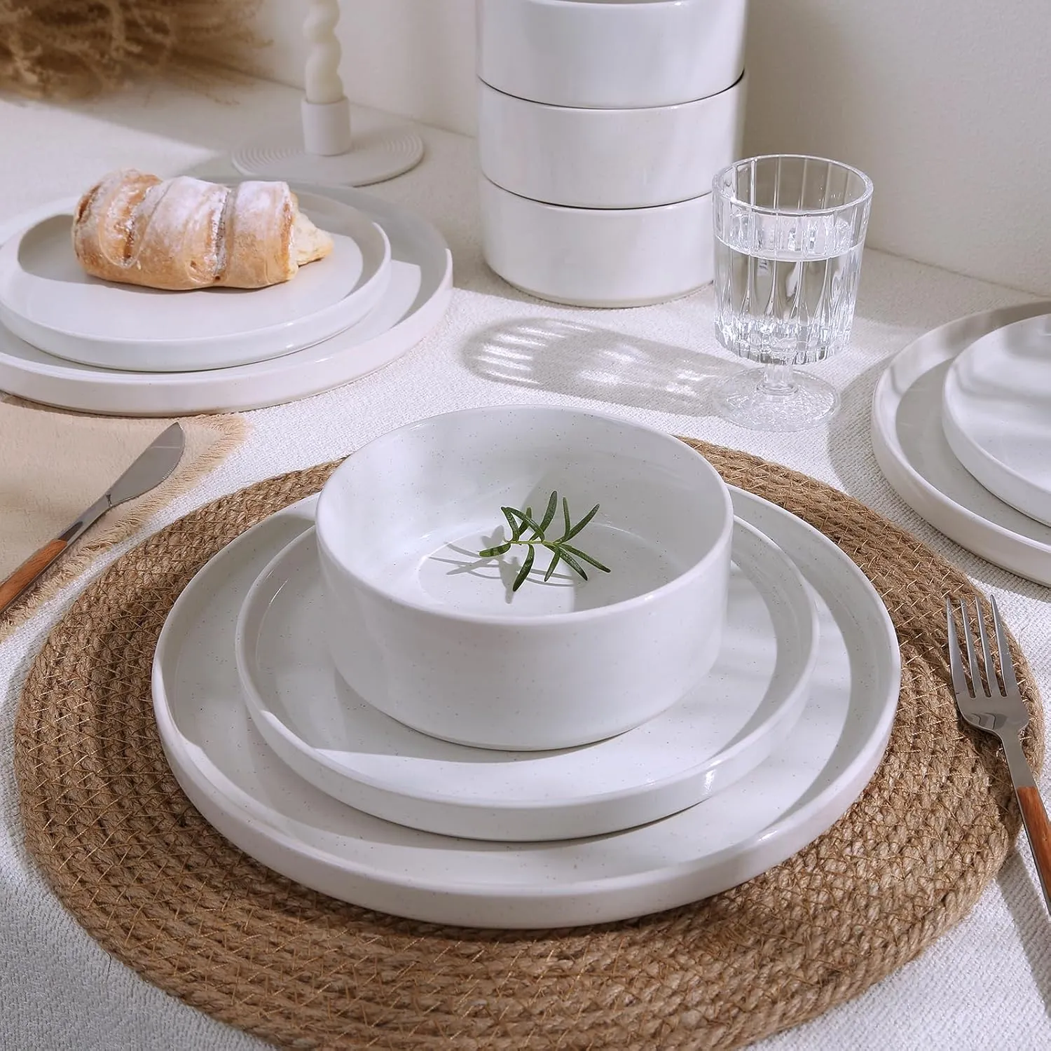 Famiware Nebula Plates and Bowls Set, 12 Pieces Dinnerware Sets, Dishes Set for 4, White