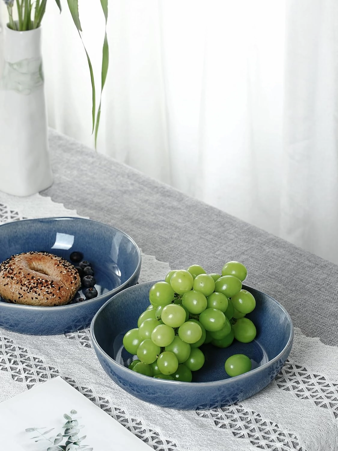 famiware Aurora 8.75" Pasta Bowls, 32 oz Large Bowls for Kitchen, Salad, Soup, Irregular Stoneware Pasta Plates, Microwave&Dishwasher Safe, Reactive Glaze, Scractch-resistant, Lagoon Blue