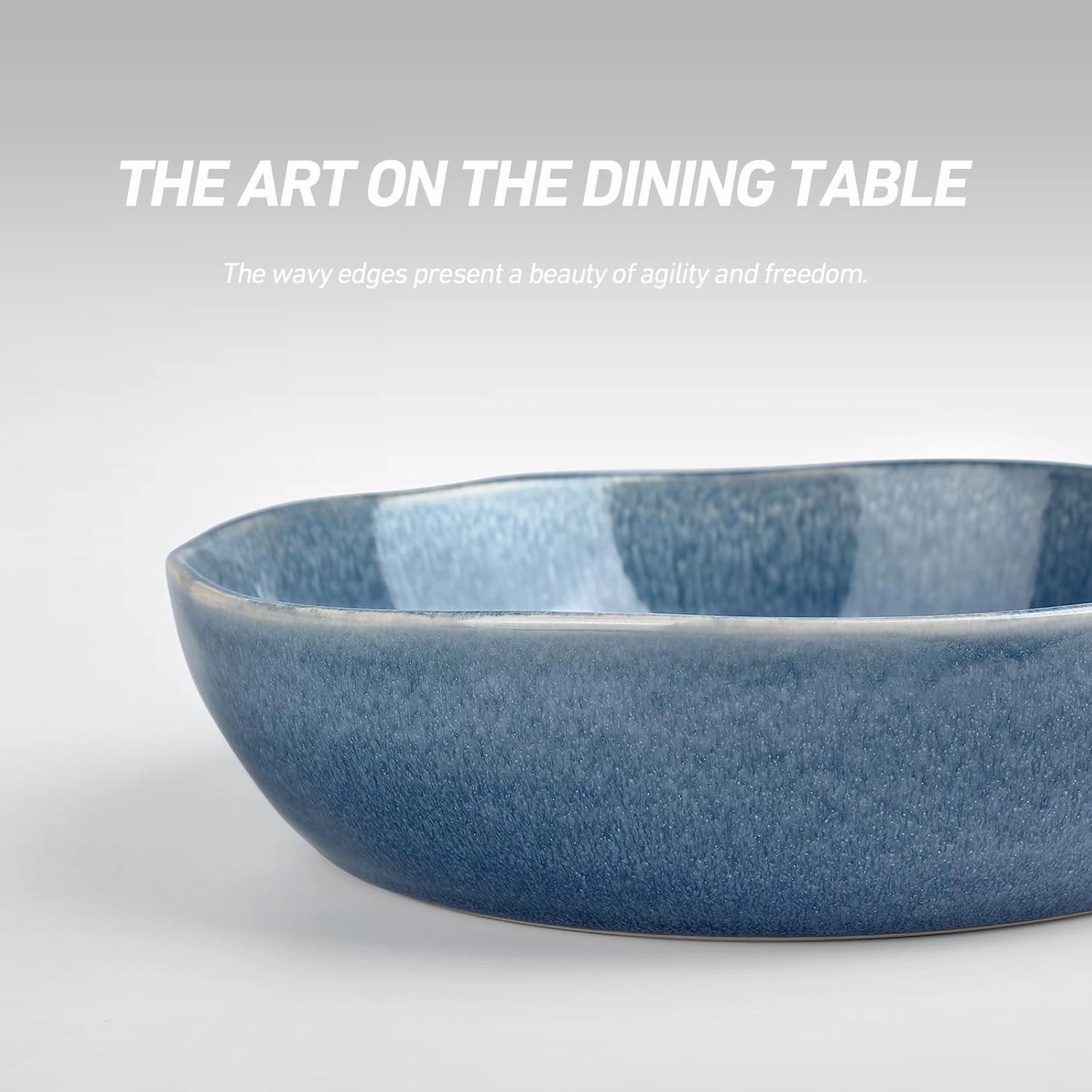 famiware Aurora 8.75" Pasta Bowls, 32 oz Large Bowls for Kitchen, Salad, Soup, Irregular Stoneware Pasta Plates, Microwave&Dishwasher Safe, Reactive Glaze, Scractch-resistant, Lagoon Blue