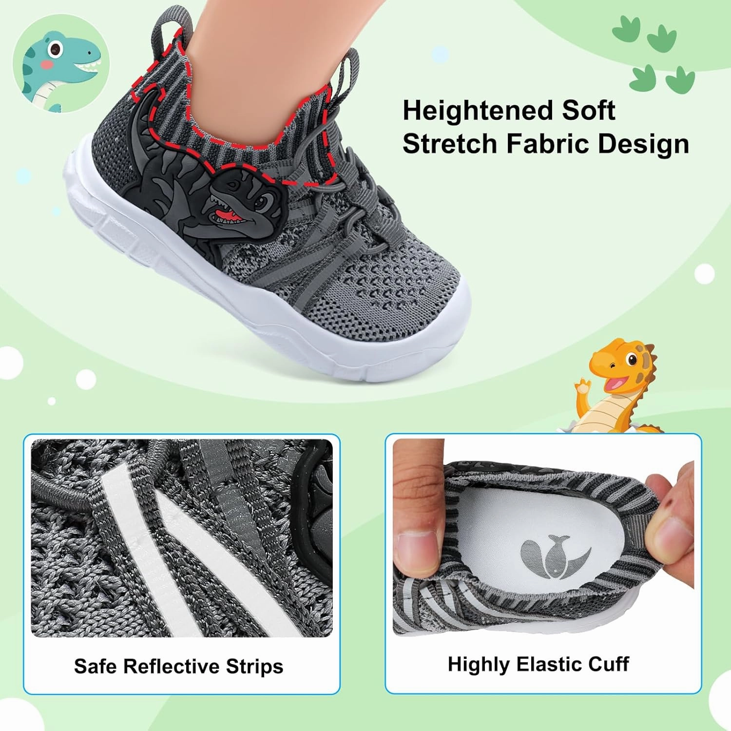 FEETCITY Toddler Shoes Boys Girls Walking Shoes Toddler Slip On Shoes Wide Kids Tennis Shoes Lightweight Toddler Dinosaur Shoes Baby Sneakers