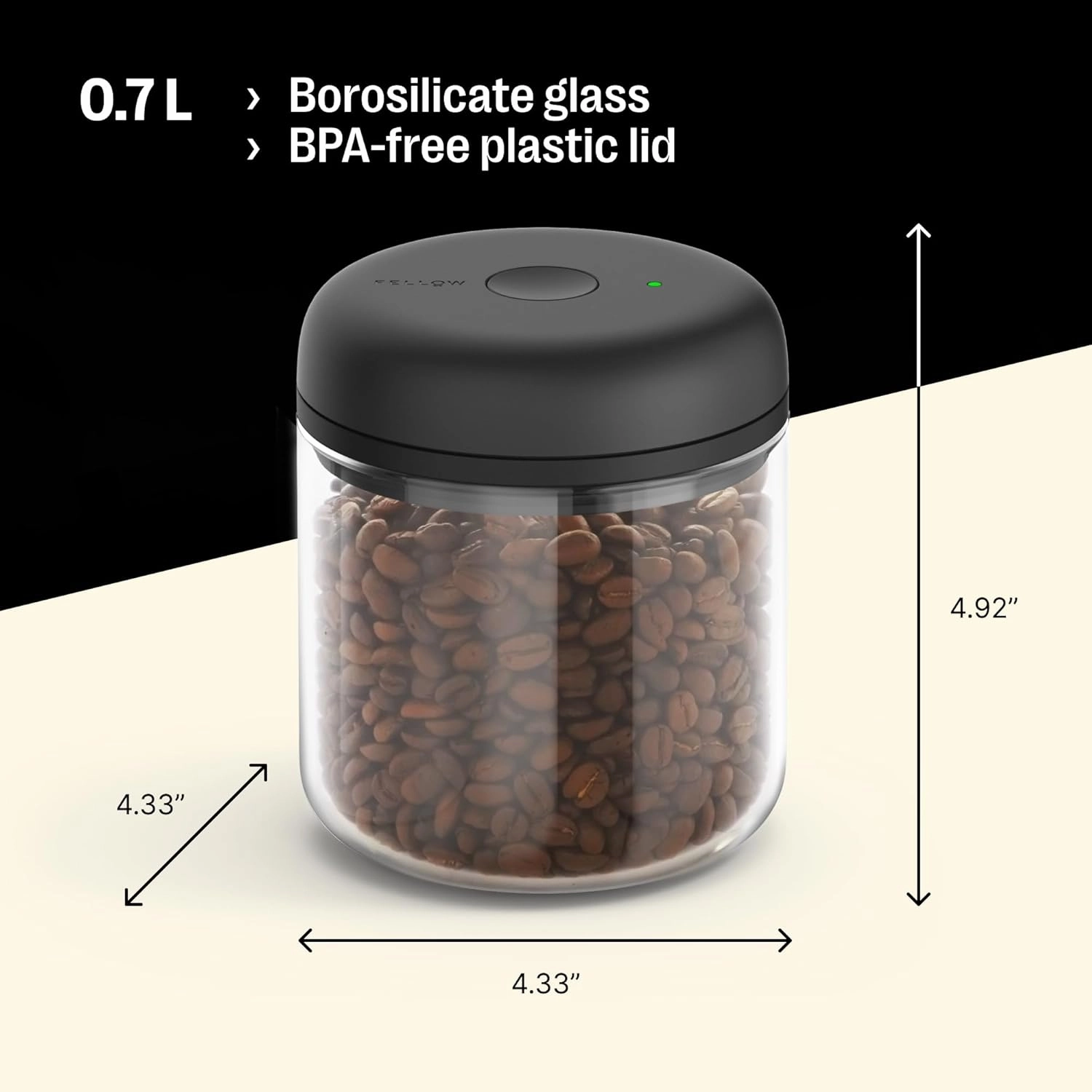 Fellow Atmos Electric Vacuum Canister & Storage Container - Airtight Coffee & Food Storage Containers - Coffee Containers - (Clear Glass, 1.2 Liter)