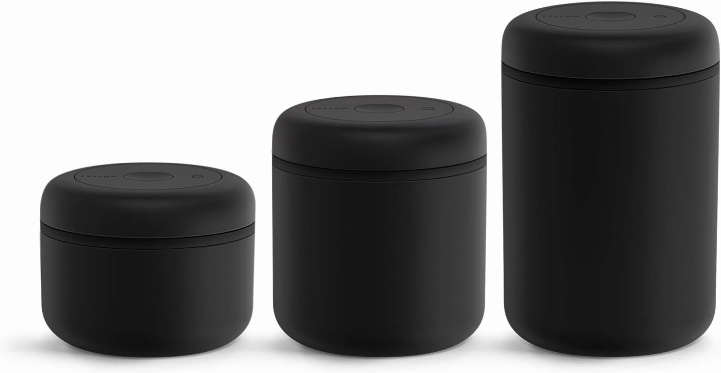 Fellow Atmos Vacuum Coffee Canister & Food Storage Container - 1.2 Liter Canister holds up to 16 oz of Coffee Beans - Airtight Food Storage Containers - Coffee Containers - 1.2 Liter - Matte Black