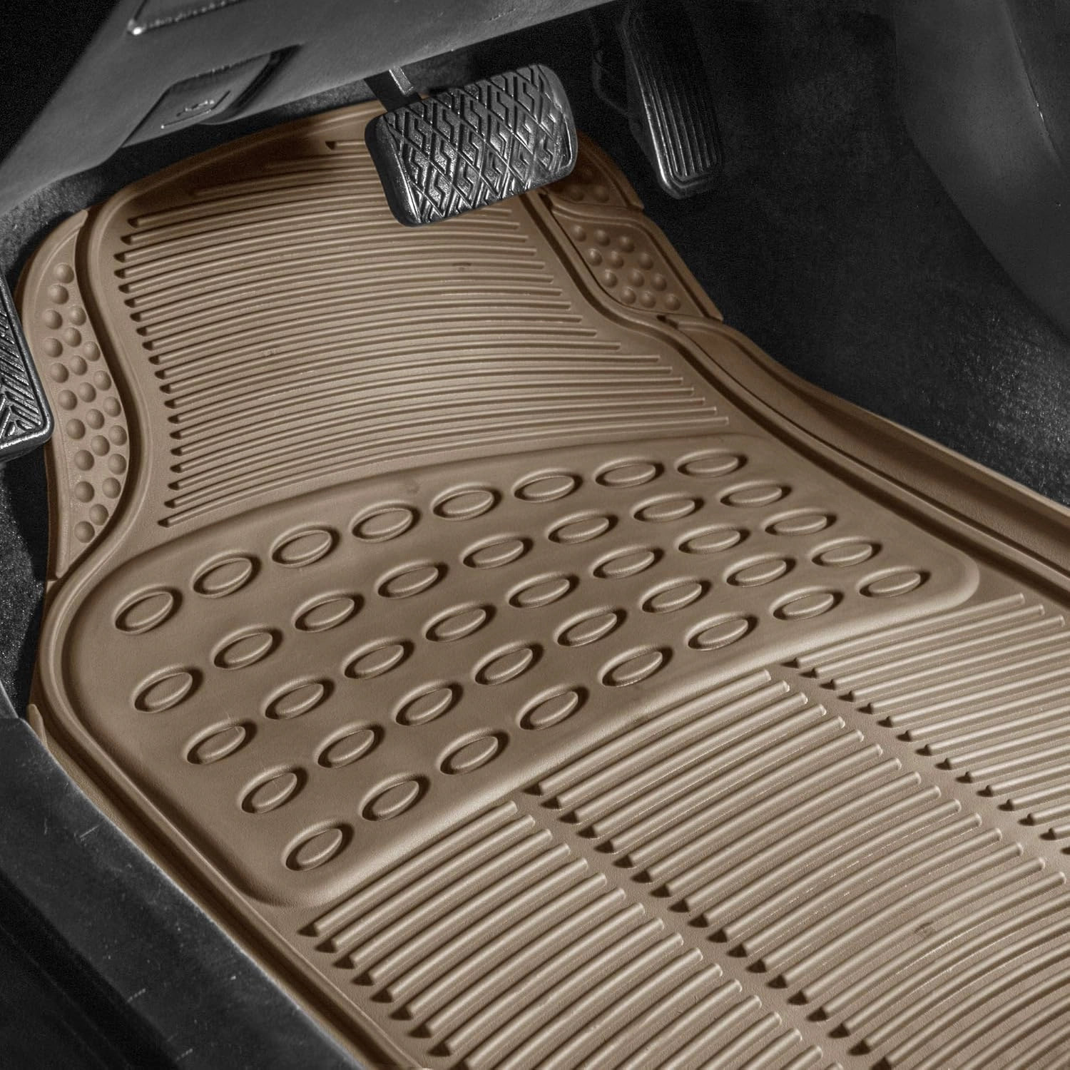 FH Group Car Floor Mat - Heavy-Duty Rubber Floor Mat for Cars, Beige