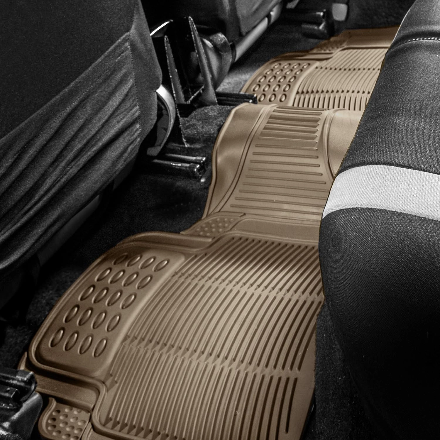 FH Group Car Floor Mat - Heavy-Duty Rubber Floor Mat for Cars, Beige