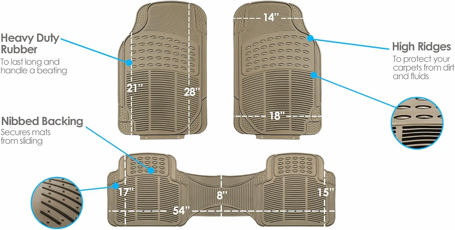 FH Group Car Floor Mat - Heavy-Duty Rubber Floor Mat for Cars, Beige