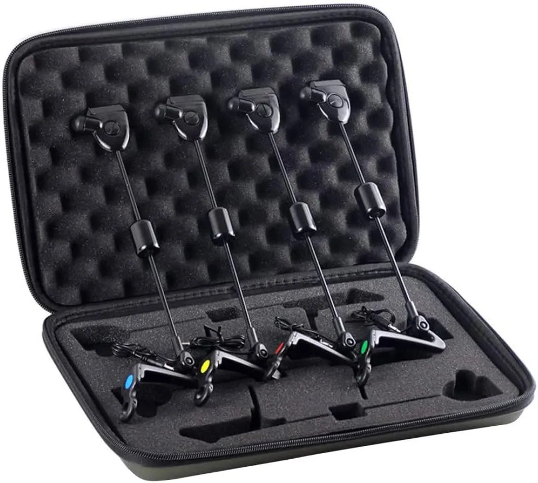 Fishing Alarm, Fishing Bite Alarm 4Pcs LED 4 Color Universal Bite Indicator Portable Reusable with Zipper Storage Bag
