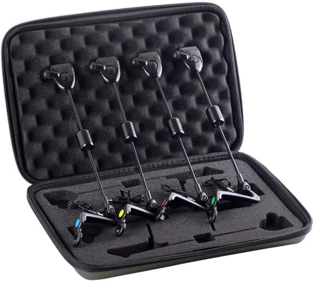 Fishing Bite Alarm 4Pcs LED 4 Color Universal Bite Indicator Portable Reusable Swingers with Zipper Storage Bag,Fishing Gear