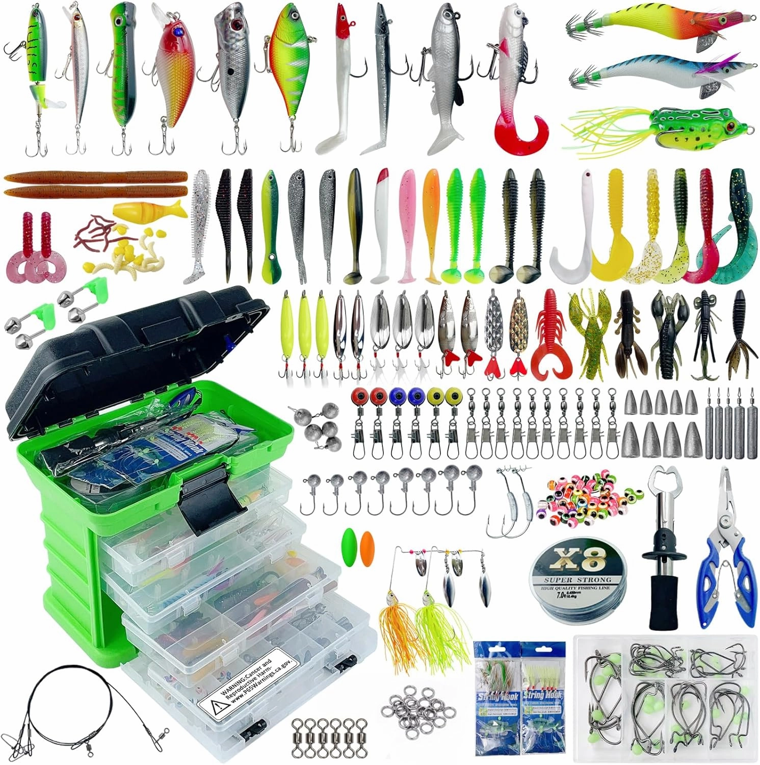 Fishing Lures Kit with Tackle Box Included Crankbait, Minnow, Spinnerbaits, Spoons, Soft Lures, Jigs, Hooks, Bait Rigs, Weights Sinkers, Topwater Lures Freshwater Saltwater 346/353Pcs