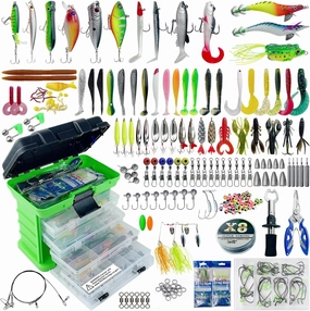 Fishing Lures Kit with Tackle Box Included Crankbait, Minnow, Spinnerbaits, Spoons, Soft Lures, Jigs, Hooks, Bait Rigs, Weights Sinkers, Topwater Lures Freshwater Saltwater 346/353Pcs