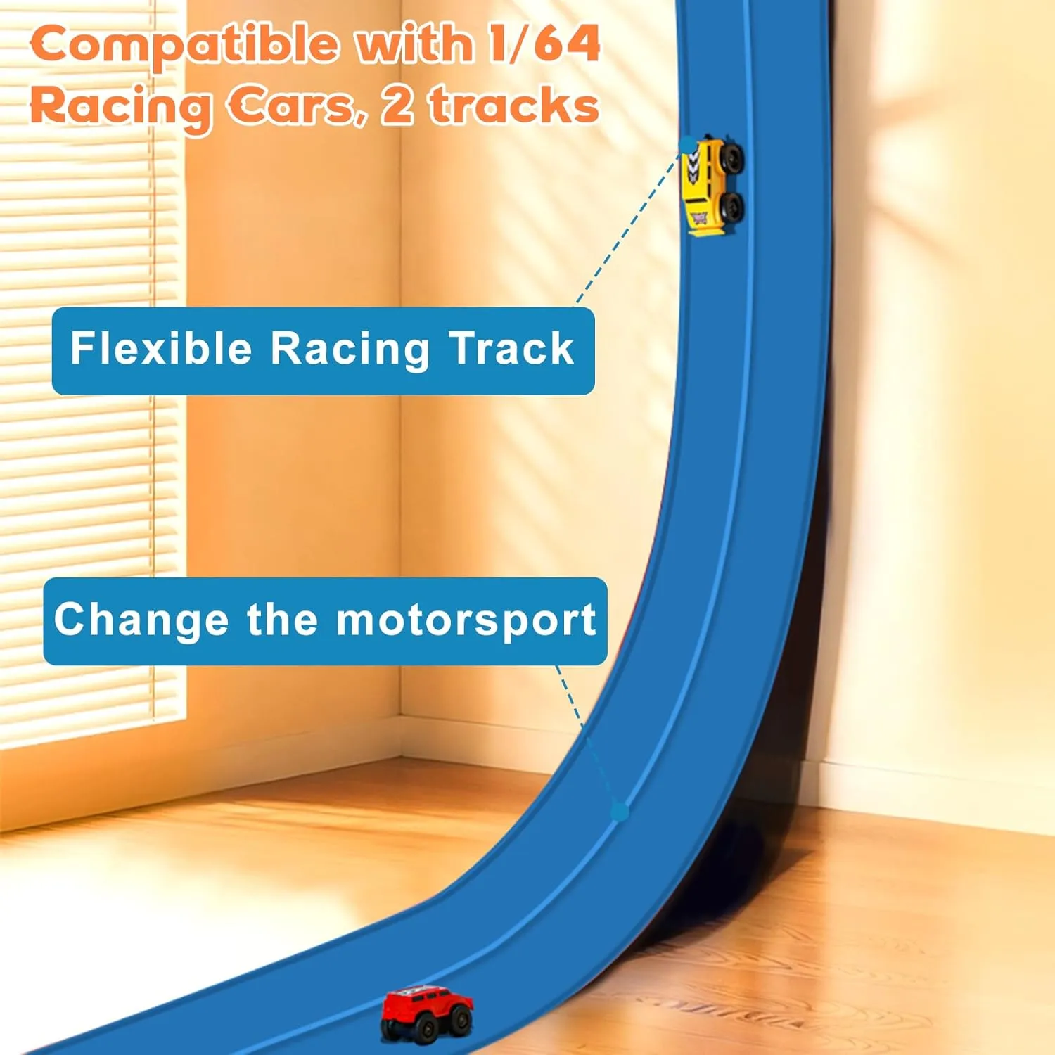 Flex Track 15 Ft Starter Set, Flexible Race Car Ramp Track for Ages 3 & Up with Suction Cups Compatible with Hot Wheels and Diecast 1/64th Cars