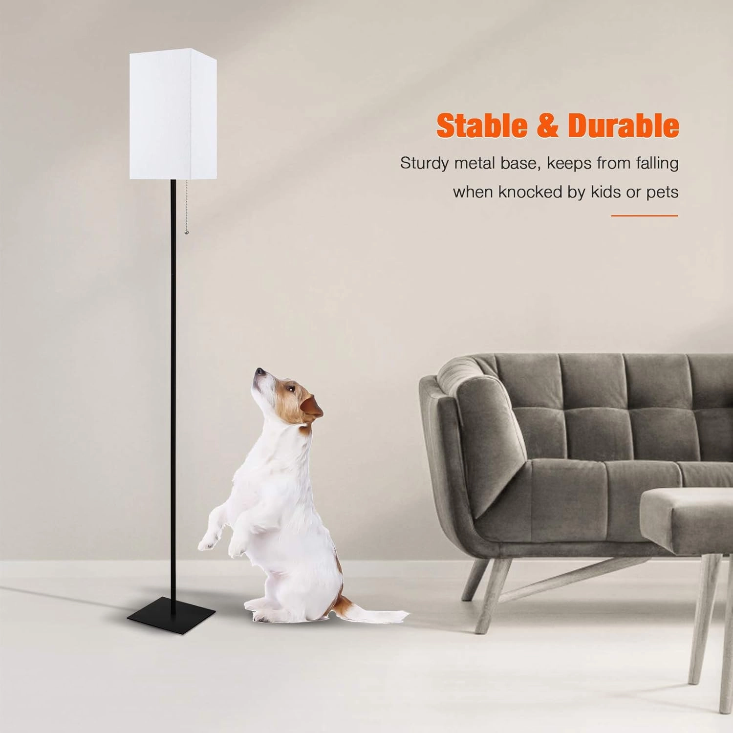 Floor Lamp for Living Room, Modern Standing Lamp Tall Lamp with Linen Shade, Simple Design Stand Up Lamp for Bedroom, Office, Kids Room, Reading, Working,Black (LED Bulb Included)