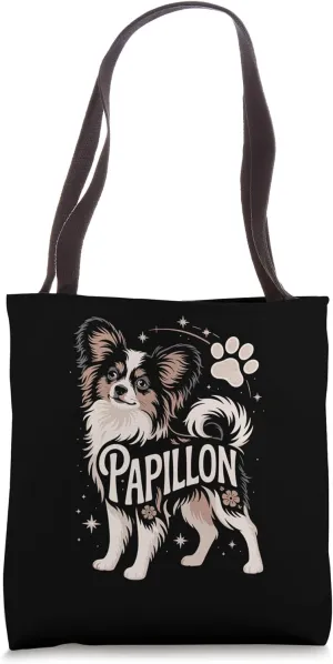 Floral Whimsical Papillon Dog Continental Toy Spaniel Tote Bag