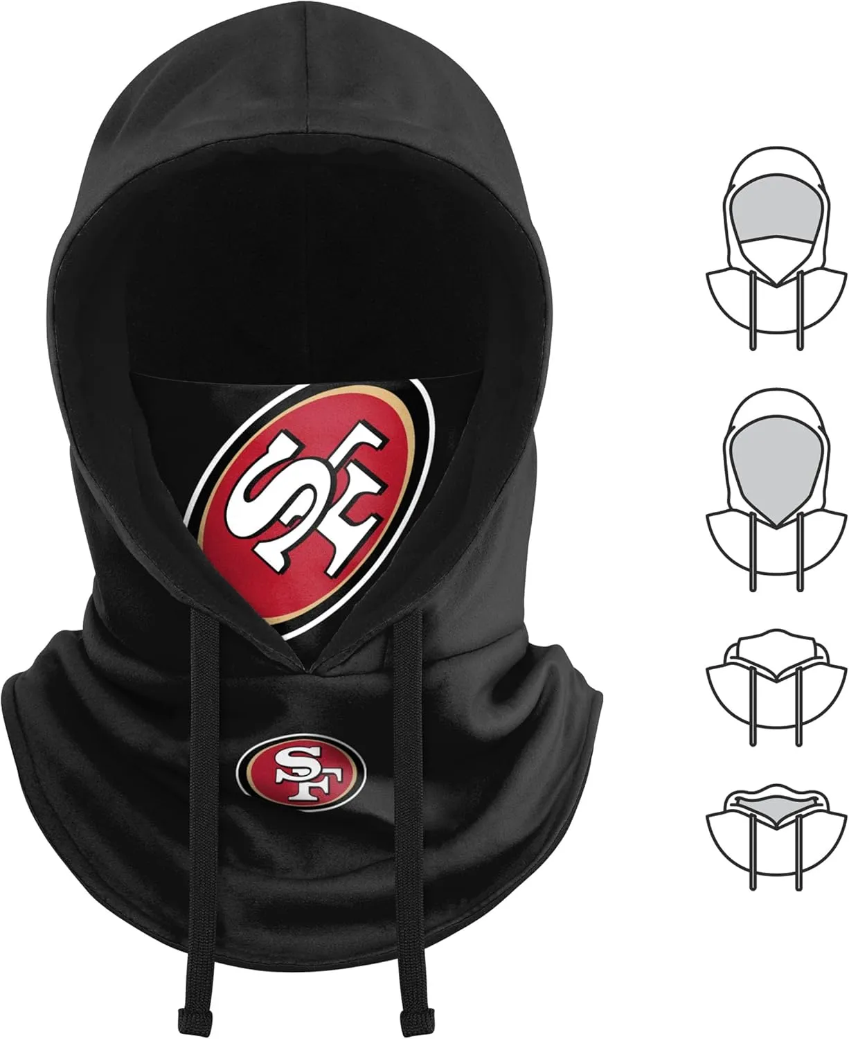FOCO NFL Team Logo Black Drawstring Winter Cap Hooded Gaiter Balaclava Face Cover