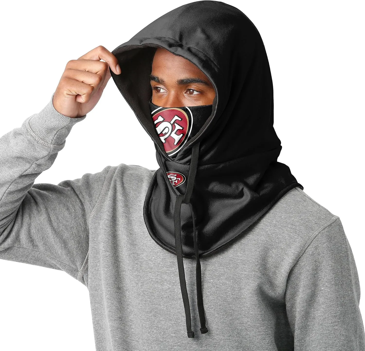 FOCO NFL Team Logo Black Drawstring Winter Cap Hooded Gaiter Balaclava Face Cover