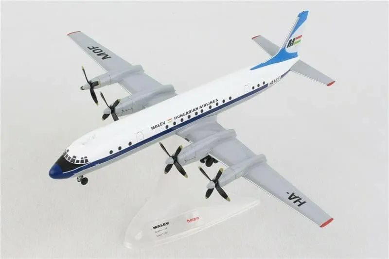 for Herpa Malev Hungarian Airlines Ilyushin IL-18 HA-MOF 1/200 DIECAST Aircraft Pre-Built Model