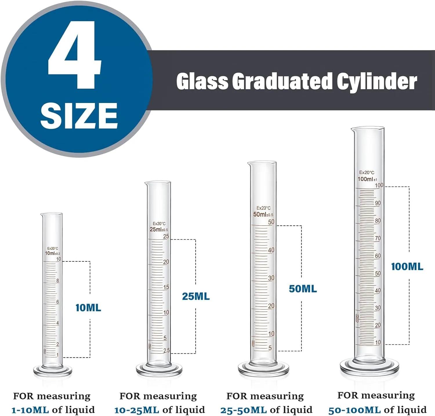 Frienda 50/100/250/500/1000ml Lab Glassware Include Graduated Cylinder, Glass Beaker Set, Glass Dropper, Stirring Rod, Measuring Cups for Laboratory Science Chemistry Supplies (20 Pcs)