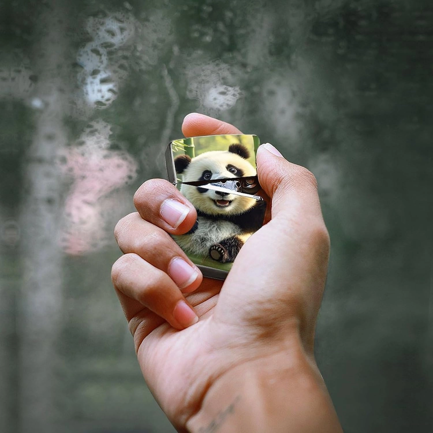 Funny Panda Lighter Case Waterproof Lighter Sleeve Lighters Protective Cover with Graffiti Design